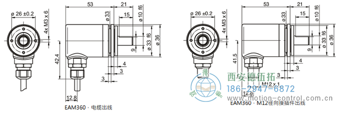EAM360-S - CANopen&reg;磁式絕對值重載編碼器外形及安裝尺寸(實心軸，帶同步法蘭) - 西安德伍拓自動化傳動系統(tǒng)有限公司