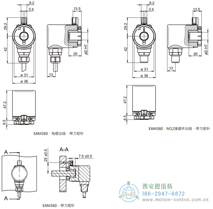 EAM360-B - CANopen&reg;磁式絕對值重載編碼器外形及安裝尺寸(盲孔型) - 西安德伍拓自動化傳動系統(tǒng)有限公司