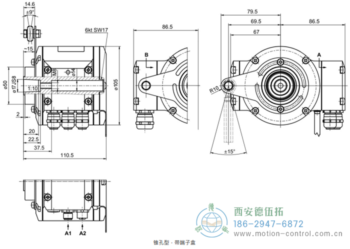 HMG10-B - CANopen&reg;絕對值重載編碼器外形及安裝尺寸(盲孔型或錐孔型) - 西安德伍拓自動化傳動系統(tǒng)有限公司