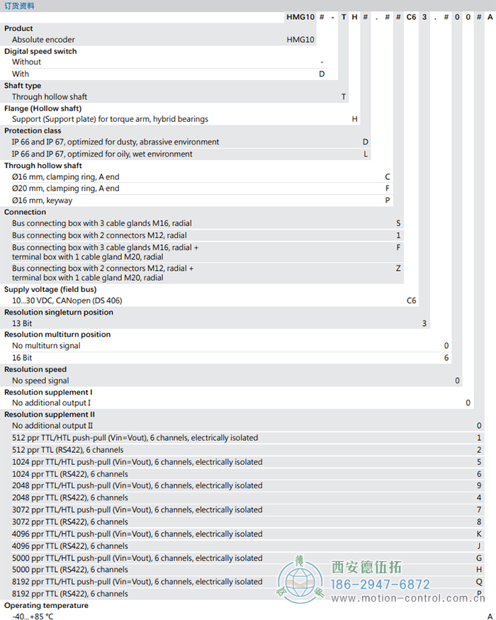 HMG10-T - CANopen&reg;絕對值重載編碼器訂貨選型參考(通孔型) - 西安德伍拓自動化傳動系統(tǒng)有限公司