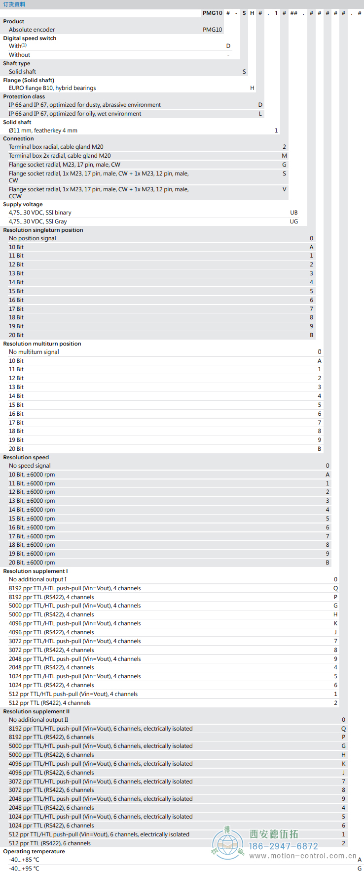 PMG10 - SSI絕對值重載編碼器訂貨選型參考(?11 mm實(shí)心軸，帶歐式法蘭B10或外殼支腳 (B3)) - 西安德伍拓自動化傳動系統(tǒng)有限公司